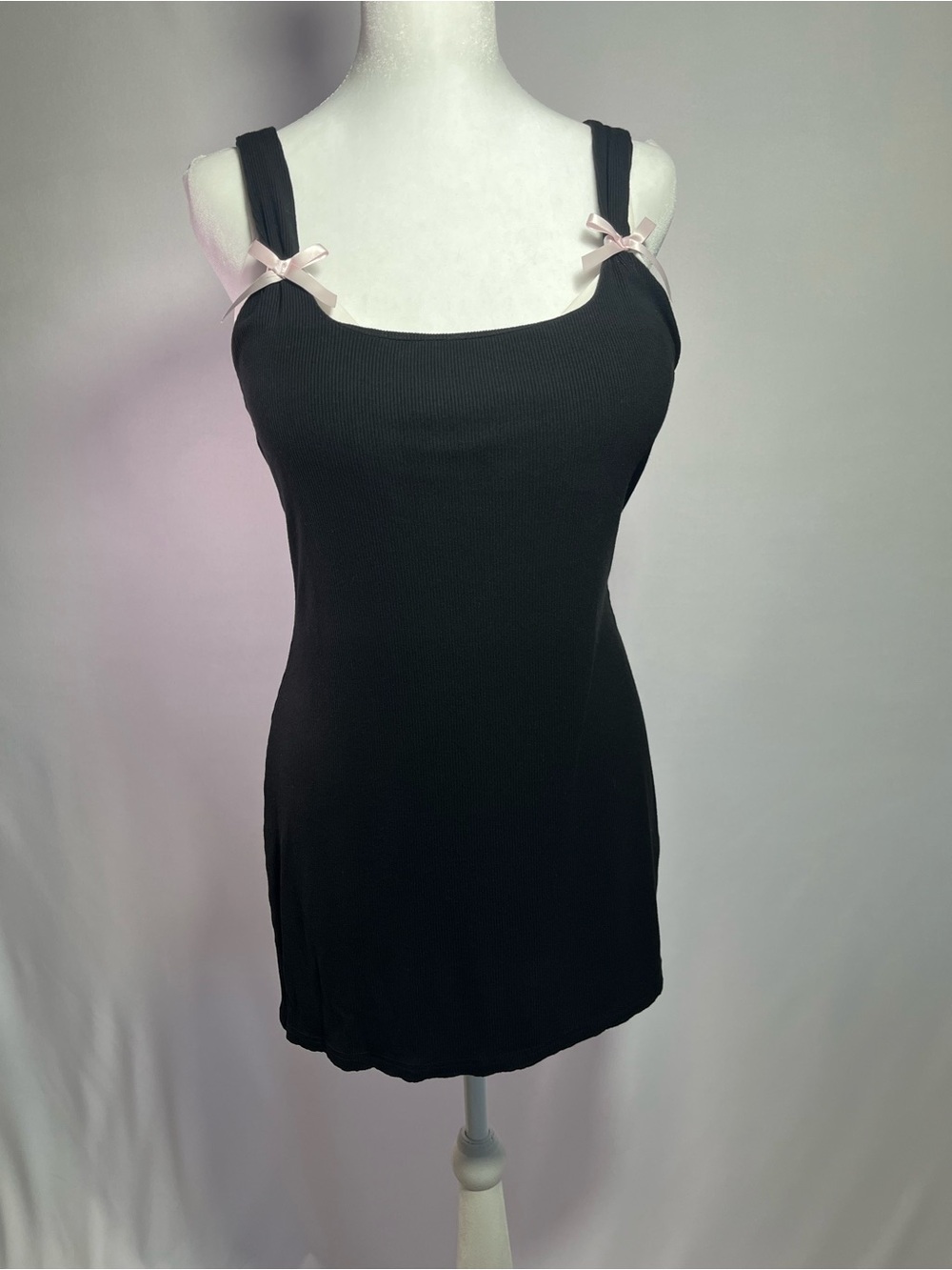 Edikted Black Ribbed Dress with Pale Pink Bows